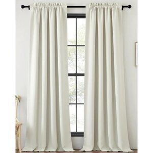 Pair of 52x90 Light Blocking Faux Linen Curtains Beige Pinch Pleated Drapes